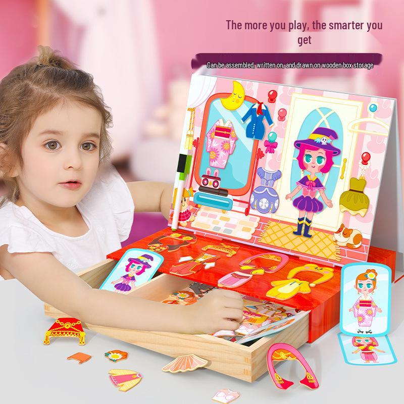 

Magnetic Dress-Up & Drawing Board: Children s Wooden Educational Puzzle Toy