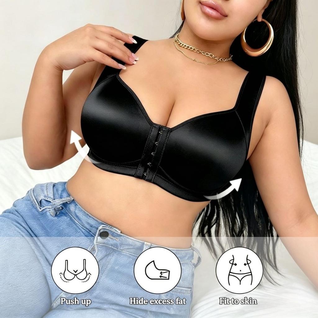 Satin-Unterwäsche mit Knopfleiste vorne, Damen, Große Größen, Raffung, Sport, BH ohne Bügel Text
