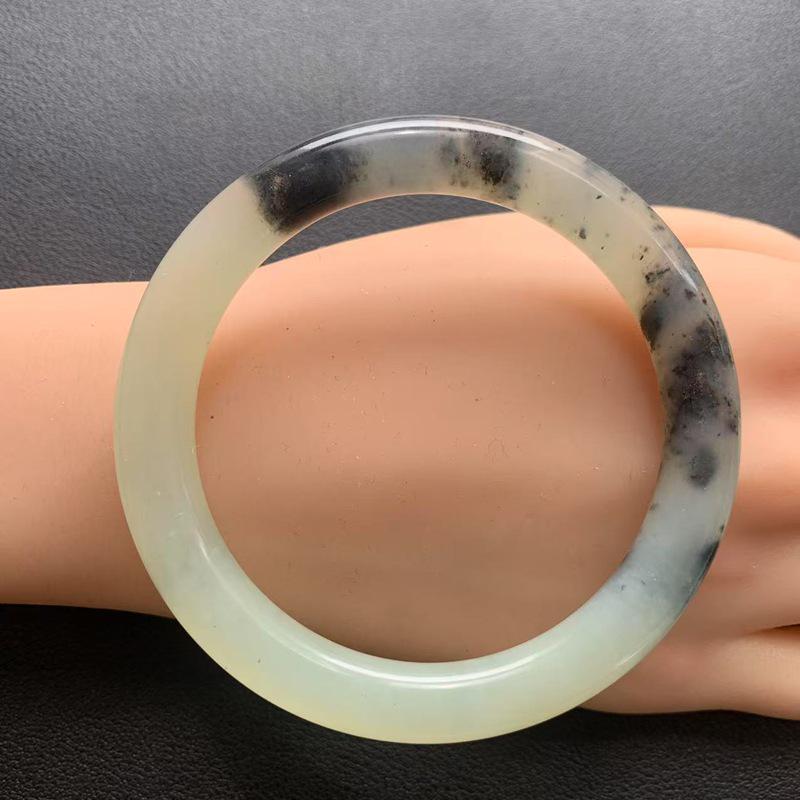 High-Quality Ice Translucent Hetian Jade Bracelet with Fluorescent Ink Wash Design - Artistic Firework Conception