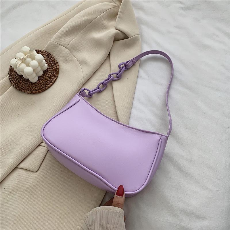 

Female Leather Solid Color Chain Shopping Bag Retro Casual Women Totes Shoulder Bags Fashion Exquisite Handbag