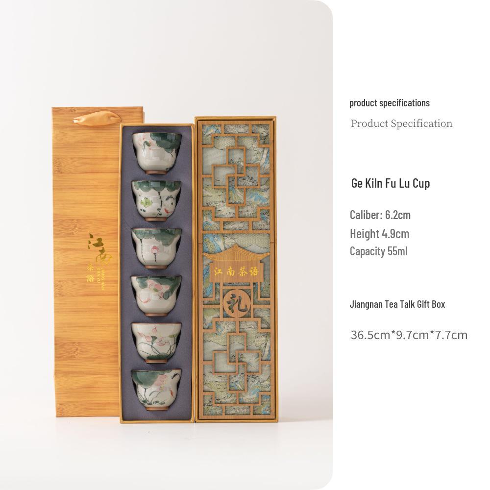 Fulu Ge Kiln Hand-painted Ceramic Gongfu Teacup Set with Gift Box and Custom Logo