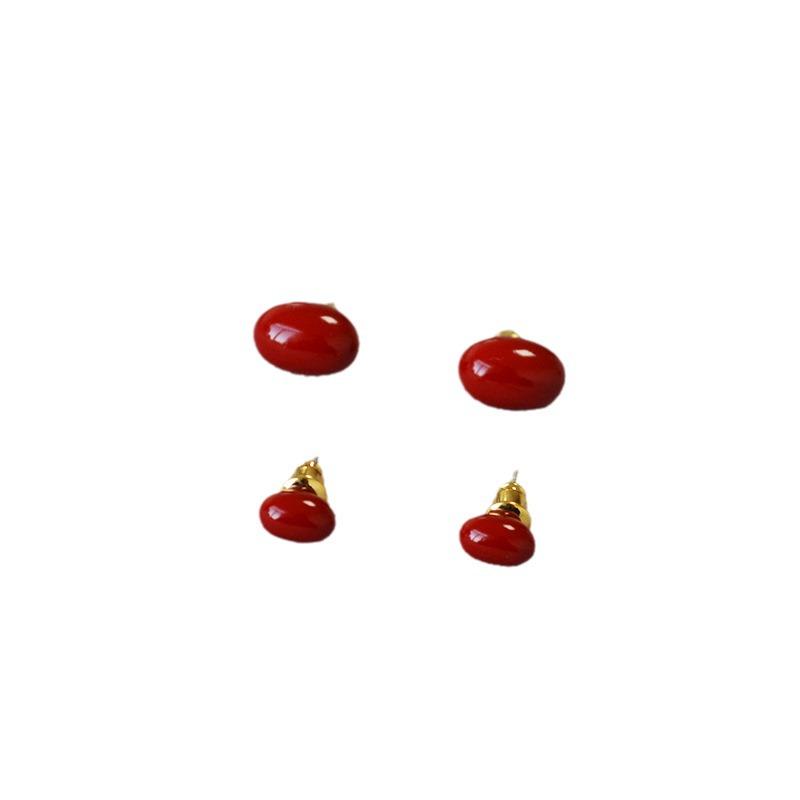 Japanese & Korean Retro Wine Red Enamel Acacia Bean 925 Silver Earrings for Women