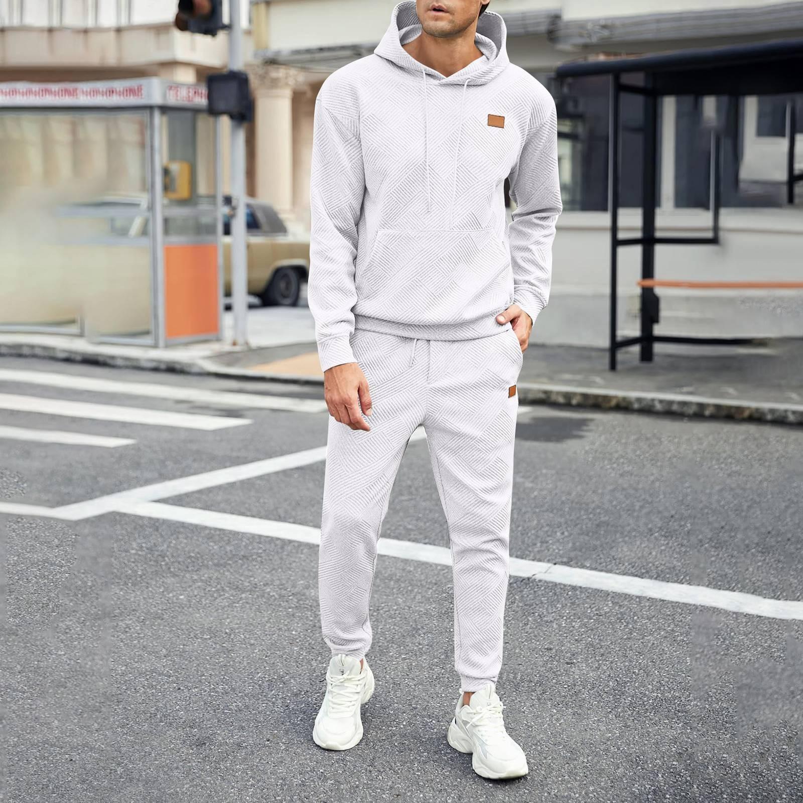 

Мужская осенне-зимняя однотонная полосатая толстовка с длинным рукавом, толстовка, брюки, костюм XXL белый