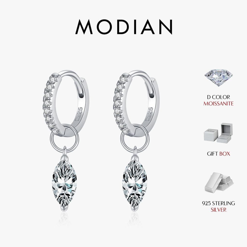 MODIAN 0.5Ct D Color Rhombic Moissanite Ear Buckles 925 Silver Luxury Shiny Hoop Earrings for Women Wedding Jewelry