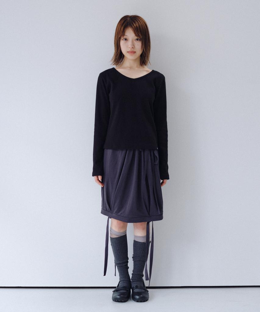 Ohesio Basic Ribbed V-Neck Long Sleeve, Black