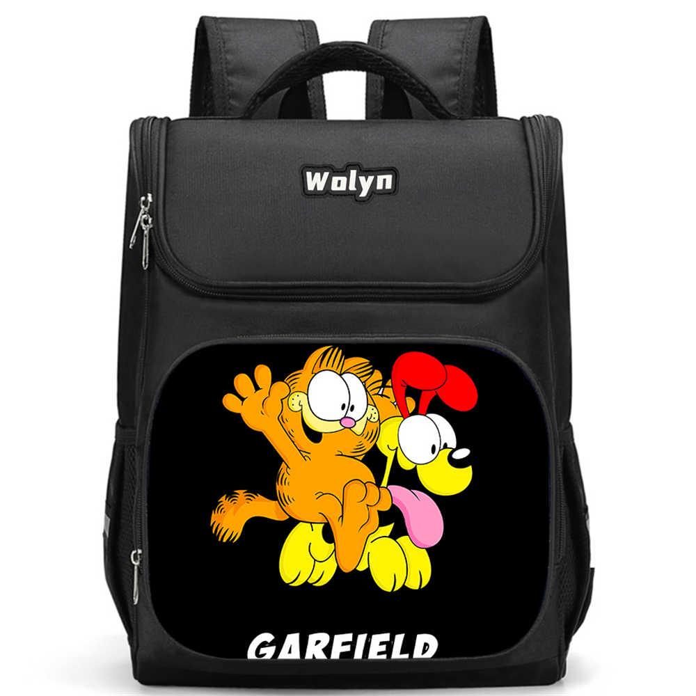 Schulrucksack mit mehreren Fächern, Große Cartoon Garfield Schultaschen für Jungen, Strapazierfähiger Kinderrucksack für Alter 6-10