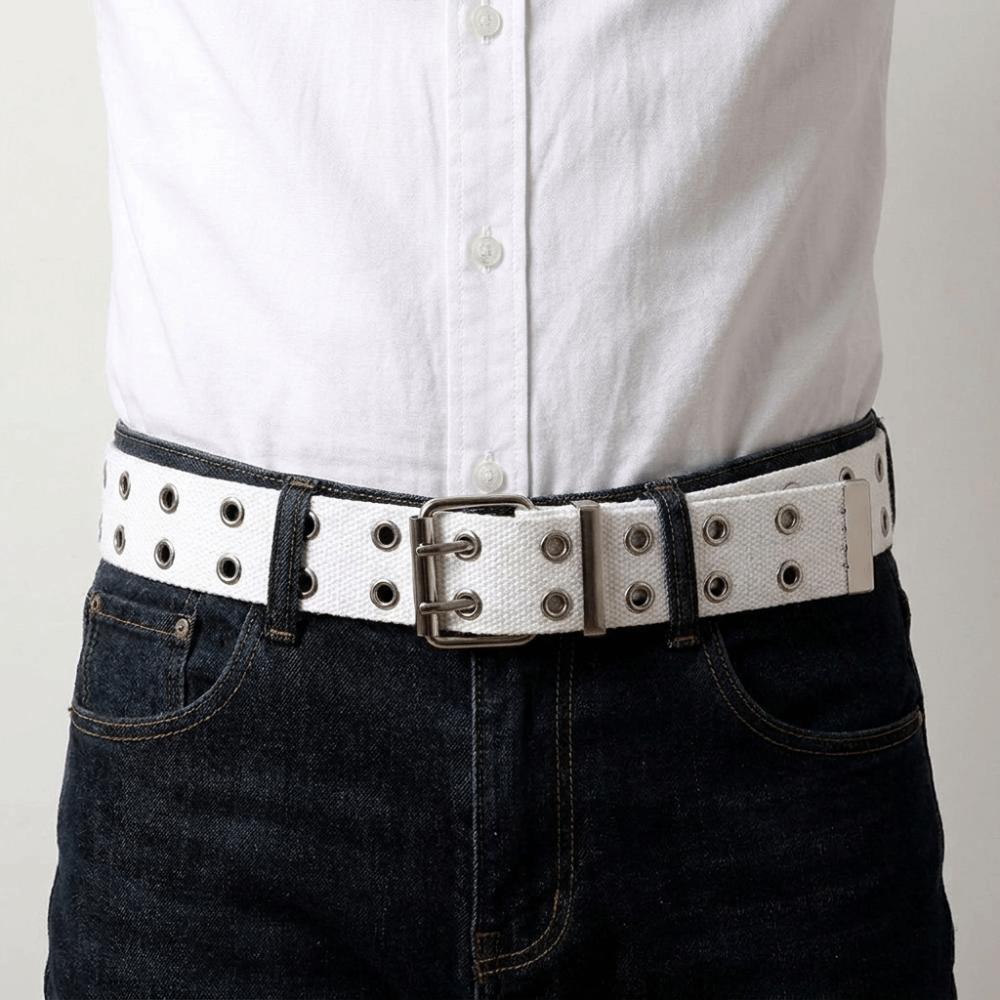 Solid Color Canvas Waist Belt Double Row Woven Belts Versatile Men's Belt  Jeans Wear