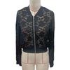 Spring Elegant Ladies Jacquard Lace See-Through Zip Jacket Coat