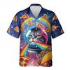 Herren Hawaii Strandhemd Druck Lustige Katze Taco Pizza T-Shirts Oberteile Kurzarm Knopfleiste Urlaub Aloha Hemden Streetwear
