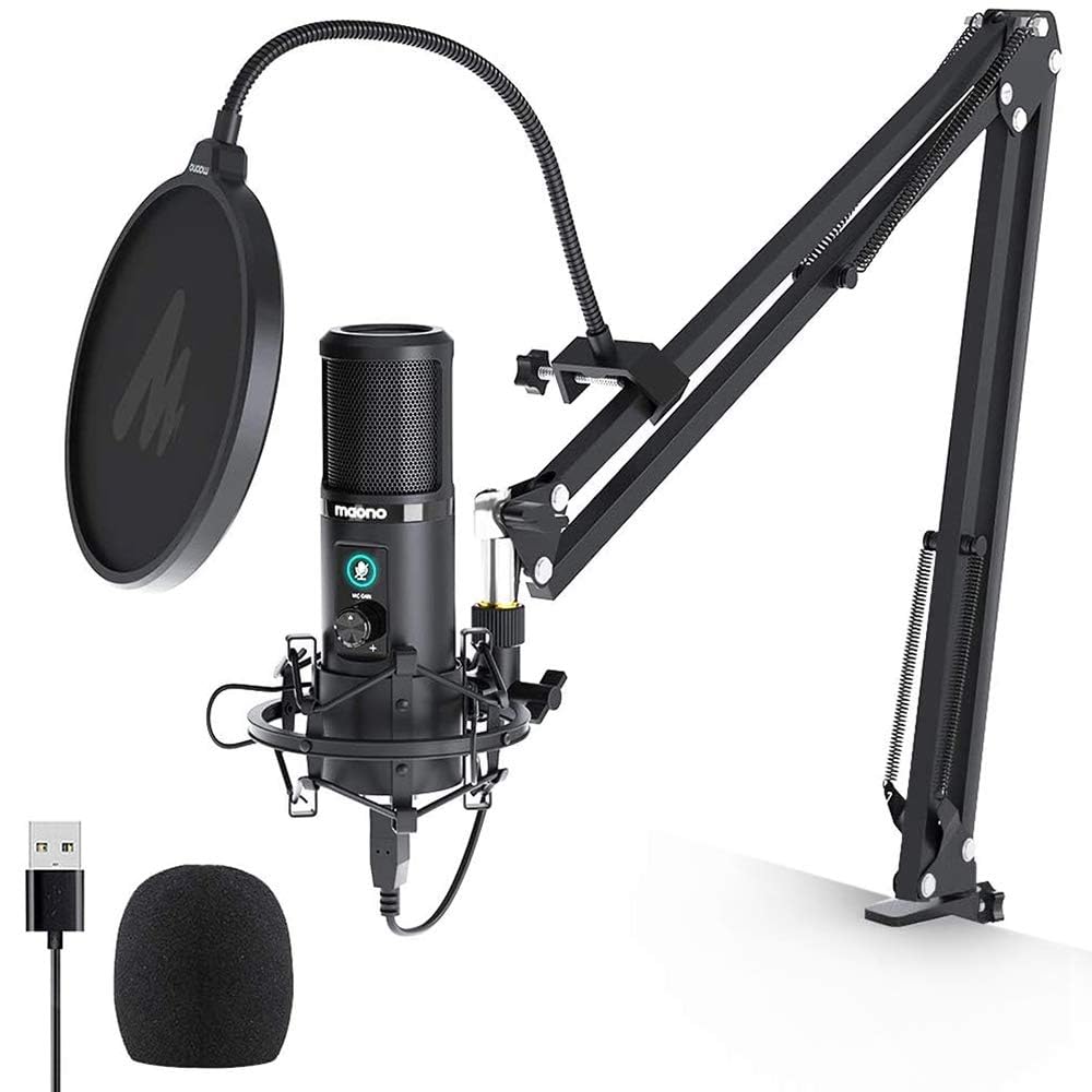 MAONO USB Microphone, Condenser Microphone, PC Microphone Set, 192KHZ24-BIT, Unidirectional, Touch Mute Button, Microphone Gain Adjustment Knob, USB