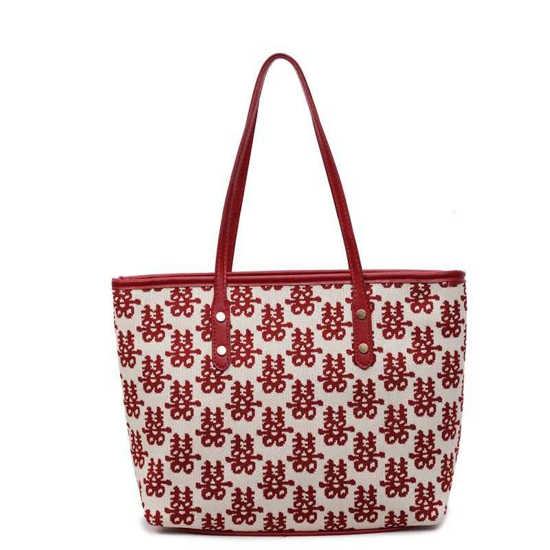 Fabric Happy Word Large Capacity Women's Handbags Natial Style Bride Bag 2026 Fashi Bags for Women Temperament Shoulder Bag