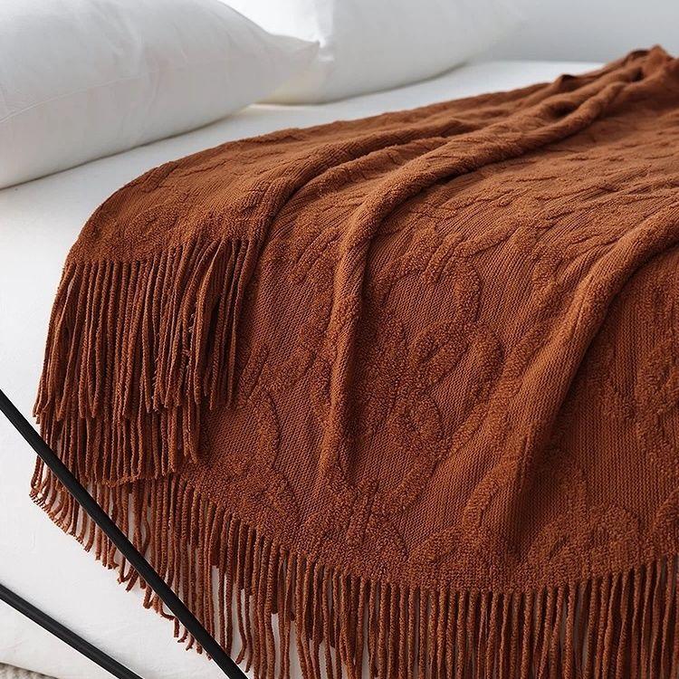 American Vintage Πλεκτή Κουβέρτα Κρεβατιού & Ριχτάρι Καναπέ - Μακρύ Καφέ Κάλυμμα με Σκανδιναβικό Μινιμαλιστικό Σχέδιο