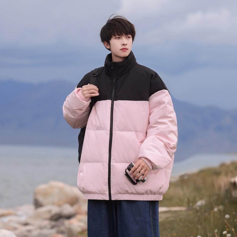 Short versatile winter new men's and women's same warm casual fashion splicing thickened stand-up neck down jacket