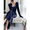 Long Sleeve Split Knitted Dress Women's Autumn New High-end Temperament Muse Fan Inner Long Dress