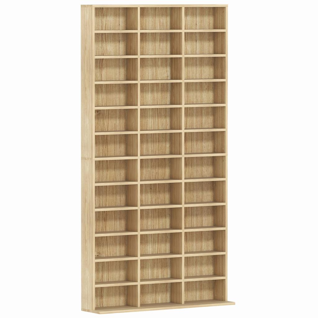 Meuble de rangement pour CD avec étagères réglables, 102 x 195 cm, Ton chêne