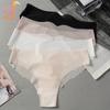 Summer Ice Silk Sexy Pure Colour Wavy Edge T-Shape Lingerie Briefs Women's Low Waist Light Transparent Underwear Panties