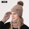 Hat, scarf and gloves three-piece set, winter outdoor riding scarf double-layer fleece and thicker, knitted hat