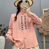 Women's Long Sleeve Embroidered Cotton Shirt, Ethnic Style, Loose Fit, Retro, Slimming Temperament Top