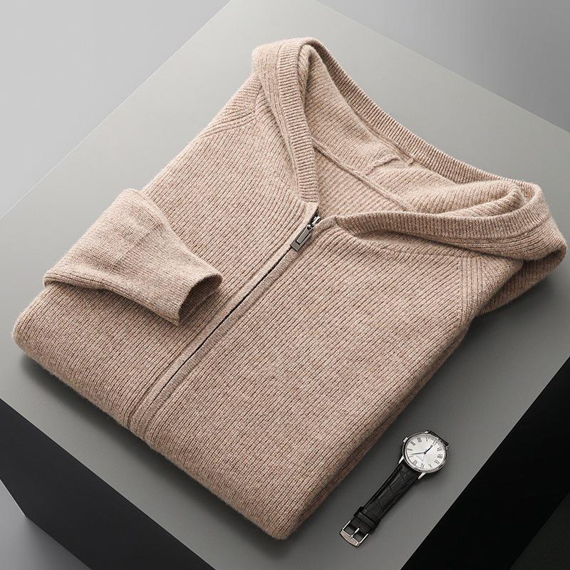 Men's Thick Hooded Wool Knit Cardigan Jacket - Casual & Business
