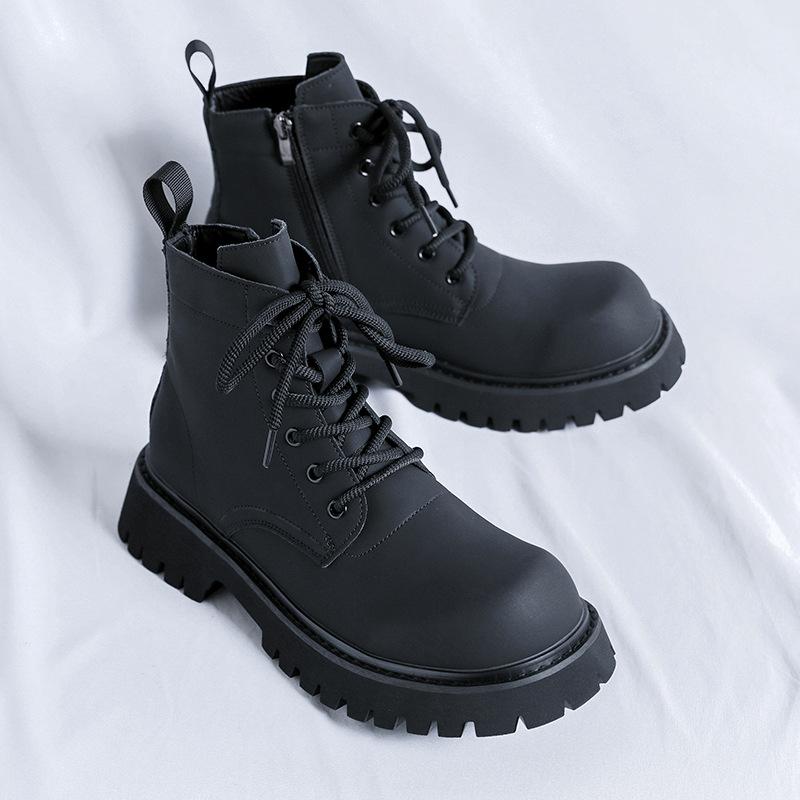 British style men's casual platform boots black stylish autumn winter shoes cowboy genuine leather boot handsome ankle botas man