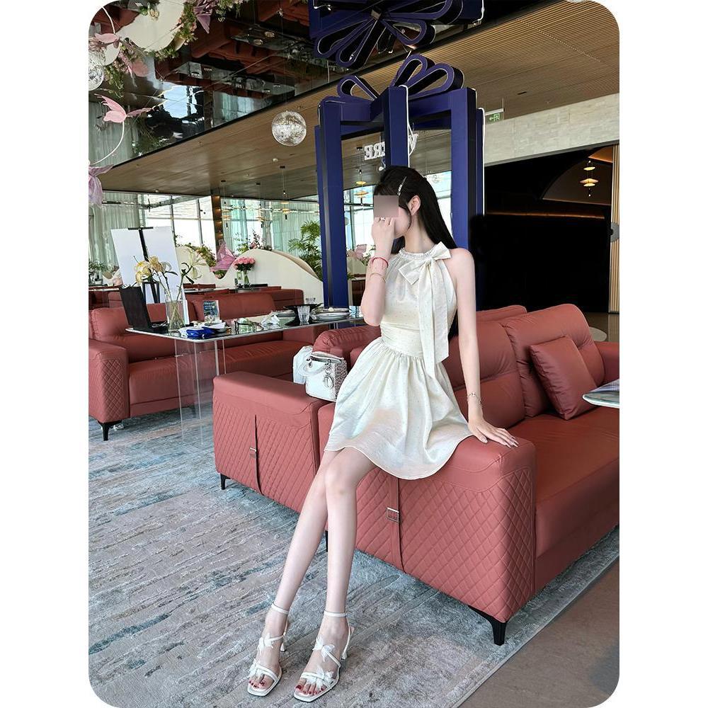 

Bow neck dress women s design polka dot birthday dress casual super hot daughter wear niche XL- (recommended 110-60kg)