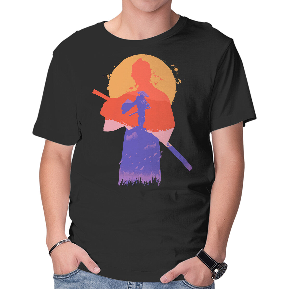 Unisex Crew Neck T-Shirt Samurai Jin Graphic Short Sleeve Casual Tee L