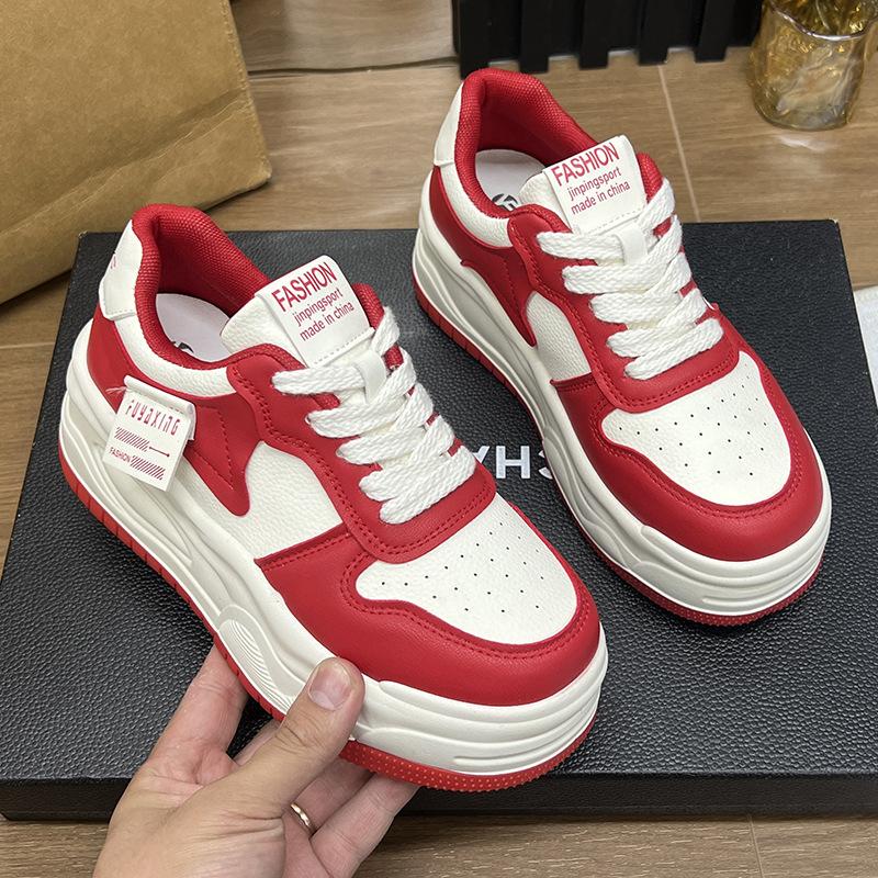 

Платформенные белые туфли новая круглая голова шнуровка повседневные ретро женские туфли студенческие спортивные кеды 40 красный