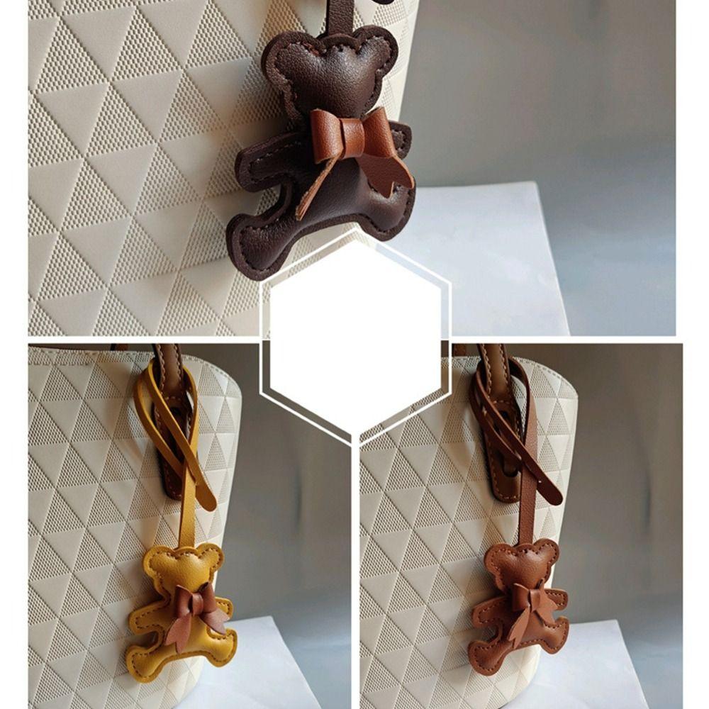 Fashion PU Leather Keyring Car Key Holder Cartoon Bag Pendant Bow Bear Keychain Hanging Accessory