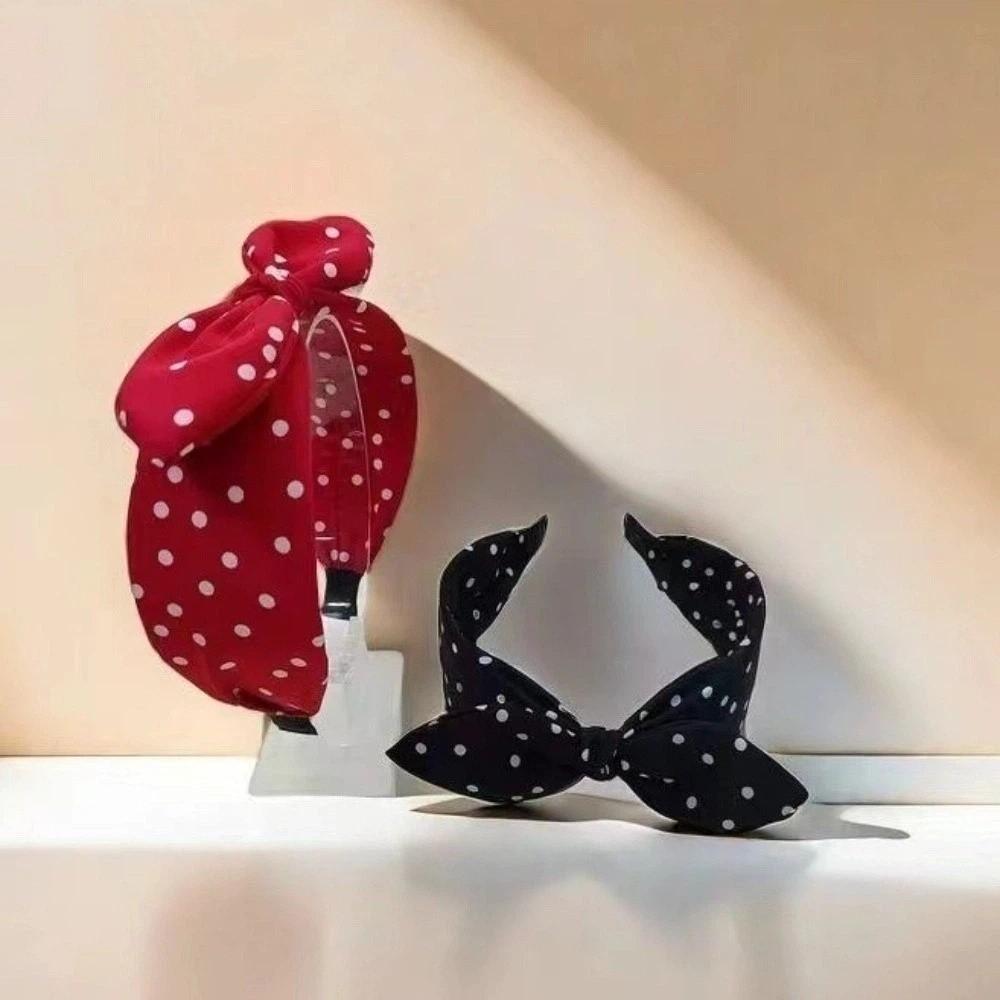 Bow Knot Women's Wide Headband Printed Hair Hoop Headwear Trendy Retro Polka Dot Hairband  Girls