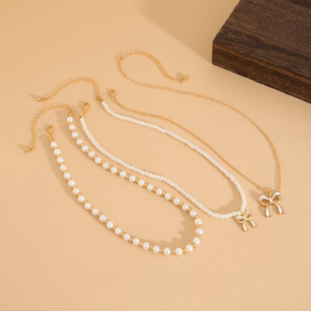 Bead Y2K Multilayer Necklace Pendant Bowknot Clavicle Necklace Fashion Clavicle Chain Women  Gifts