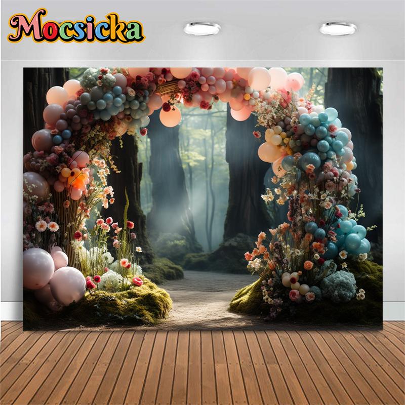 Arrière-plan d'anniversaire de bébé Photographie Nature Forêt Décoration de Pâques Ballon Mariage de Printemps Toile de Fond Accessoires de Prise de Vue Studio Photo