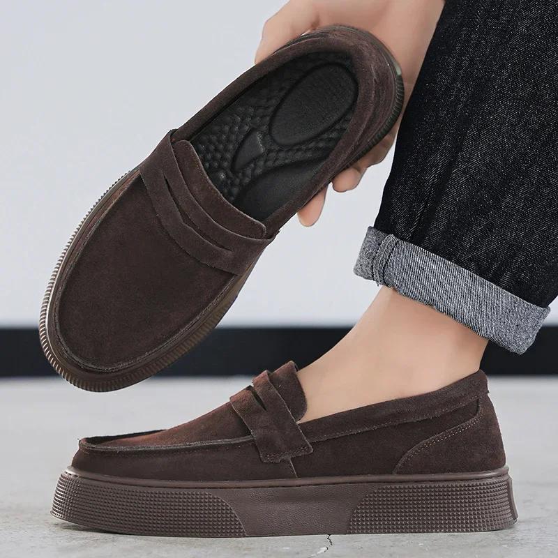 Autumn and Winter New Light Luxury Lefu Shoes for Men's 2026 Fashion Suede Kick on Versatile Lazy Shoes