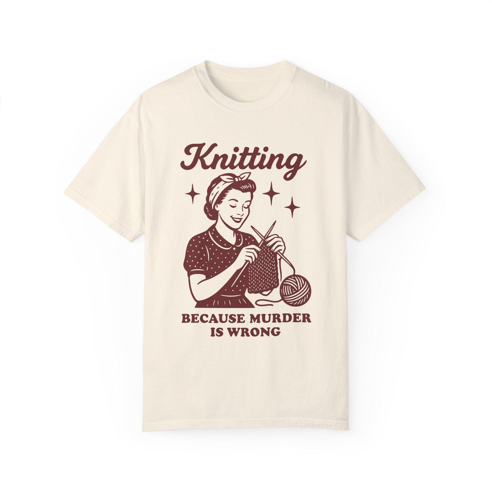 Funny Knitting T-Shirt: Retro Craft Lover Tee, Comfy Garment-Dyed L