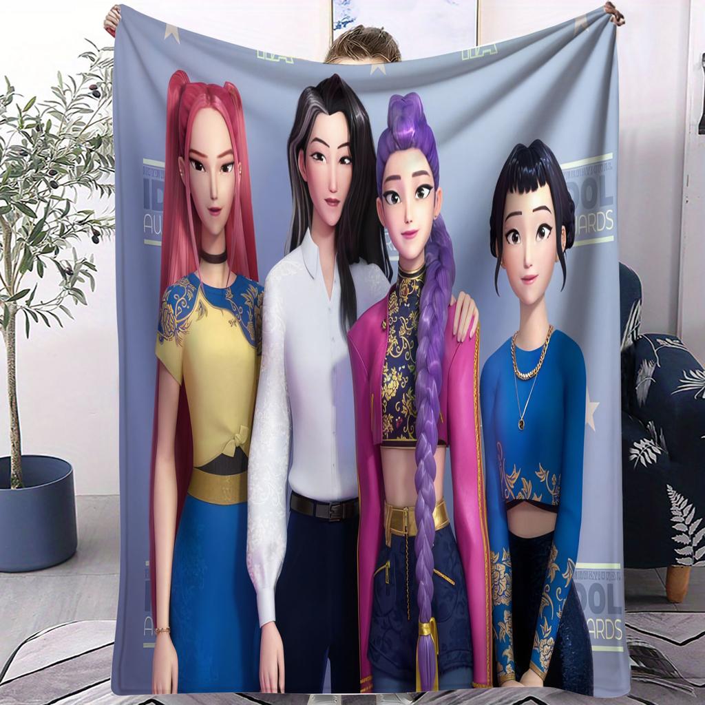 KPop D-Demon H-Hunters Stage Flannel Blanket Hot Anime Soft Warm Throw for Sofa Bed Cover Camping Travel Multifunctional Blanket
