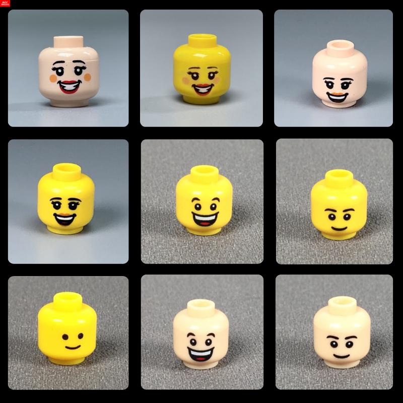 

9pcsMOC Bricks 8034 8046 Classic smile laugh expression 4cm Figure Face Printed Head Assembled Building Blocks Kids Toys