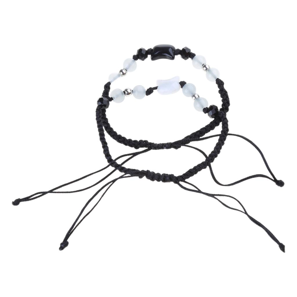 Set of 2 Cat Pendant Handchain Handcrafted Matching Bracelets with Shell Embellishments Handwoven Couples Wristchain