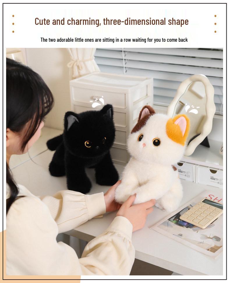 Cute Cat Plush Toy Trio: Siamese, Black, and Calico Soothing Dolls for Kids