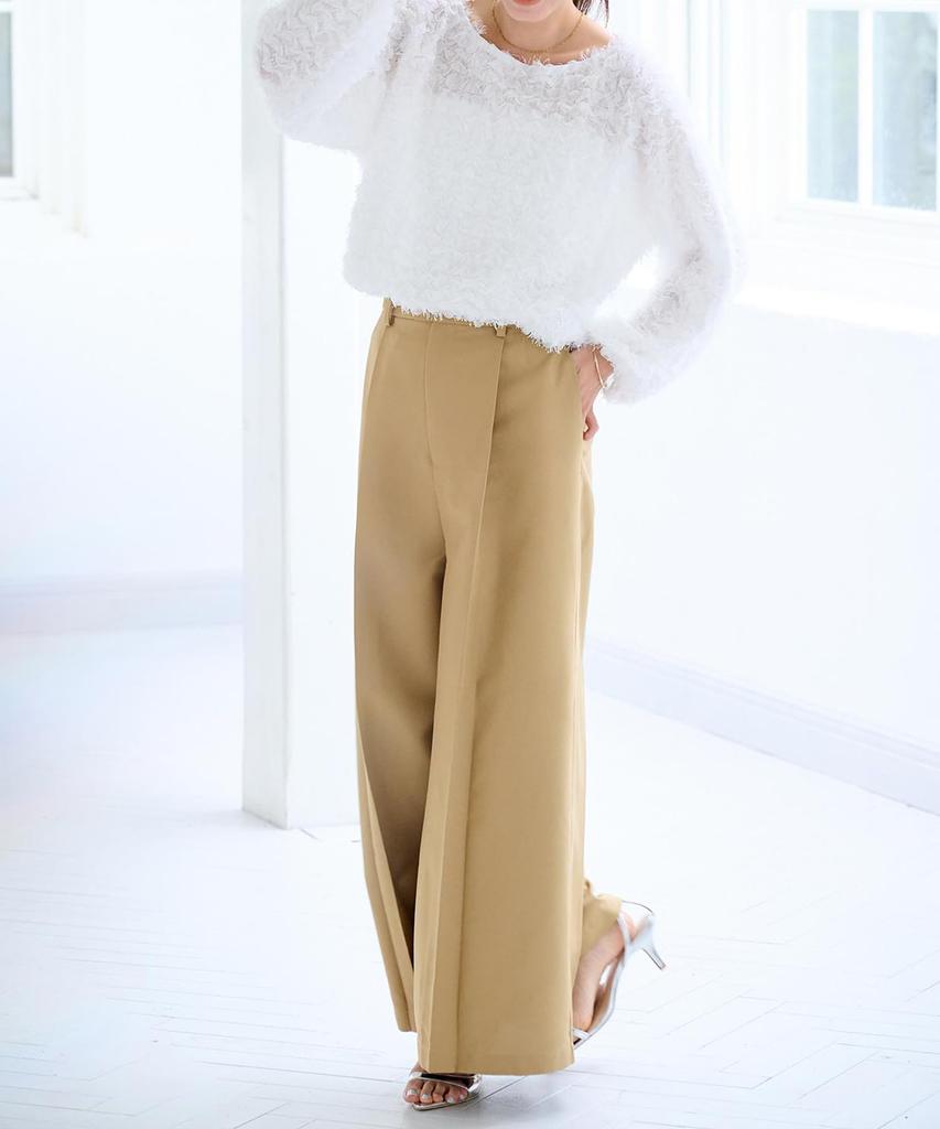 Yours BFXN2062 Oversized Wide Size M Women's One-Tuck Pants, Camel,