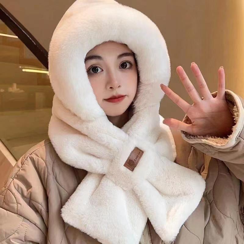 Căciulă de iarnă pentru femei, cu strat dublu, groasă, plușată, cu protecție pentru urechi, călduroasă, rezistentă la vânt, căciulă de exterior integrată cu fular