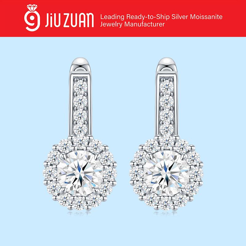 Large Classic Heart Shape Halo Moissanite Stud Earrings 4-Prong Solitaire + Full Halo + Vertical Bar Paved 925 Sterling Silver серебряный