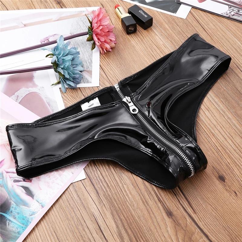 Zipper Open Crotch Fetish Leather Shorts For Sex Erotic Porn Below Crotchless Underwear Glossy Wetlook Latex Mini Hot Pants Sexi