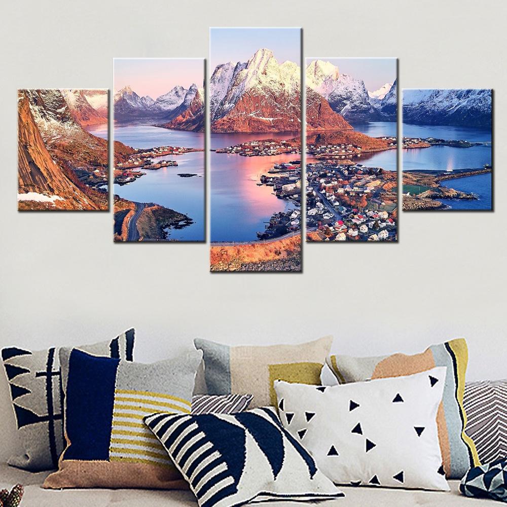 

5 Pieces Wall Arts Poster Painting CanvasNature Reine Nordland Wallpaper Modular Home Decor Picture Print Living Room Landscape 20x35 20x45 20x55cm