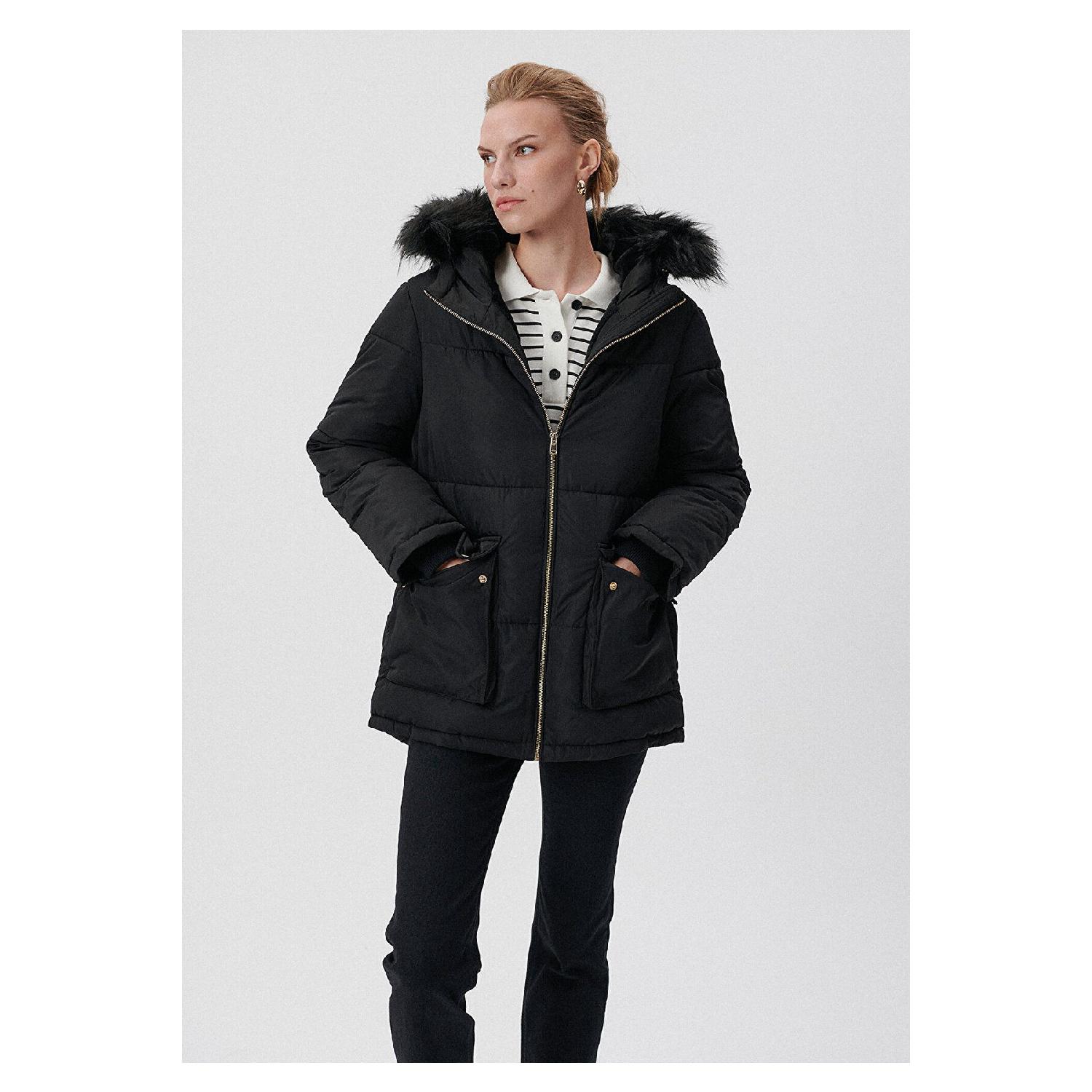 

Faux Fur Detailed Black Puffer Coat 1110100-900 XL чёрный