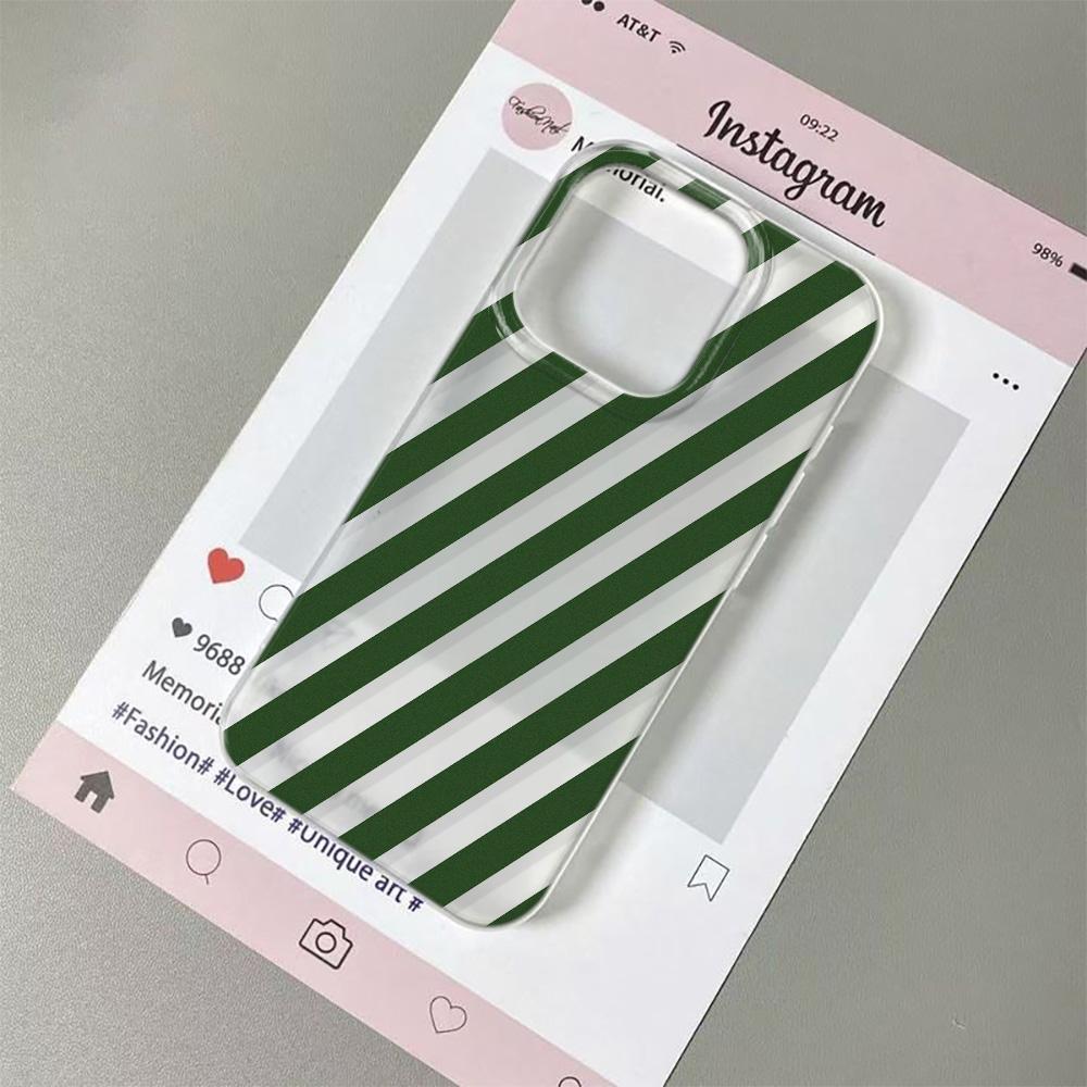 Retro Green Diagonal Stripe Phone Case For IPhone 11Pro 13 15 PIus 14 12Pro 16 17 Pro Max Case 17Air Clear Soft Cover Cases