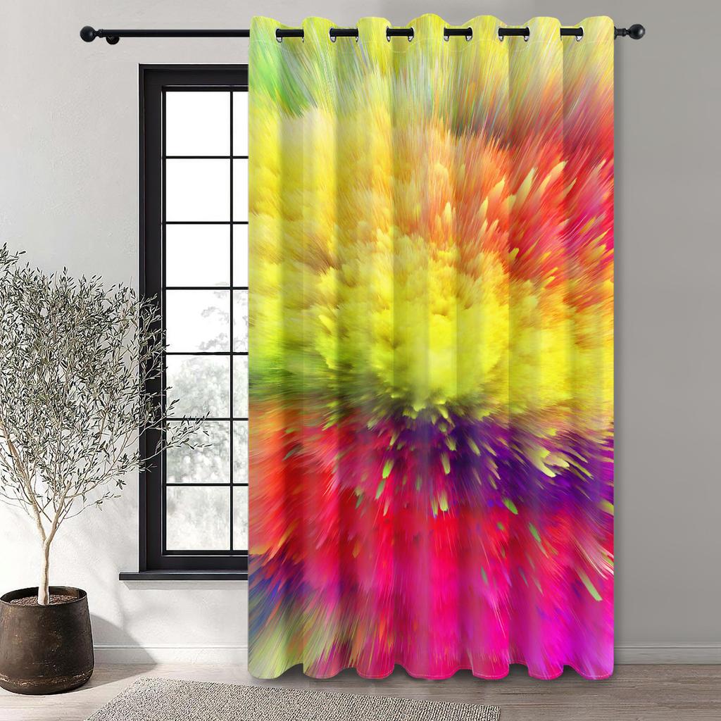 1PC High Blackout Polyester Curtain, Left and Right Circulation Double-sided Matte, Perforated, Multi-color Radial Pattern