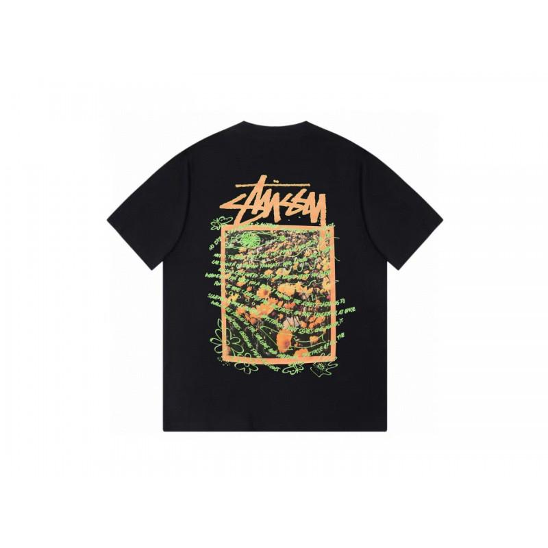 Stussy Short Sleeve T-Shirt Teens Loose Fit 270g Cotton Round Neck Casual Wear