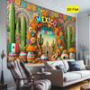 1 Mexican Style 2D Flat Background Tapestry Photography Set with Cactus, Paper Fan and Hat Design