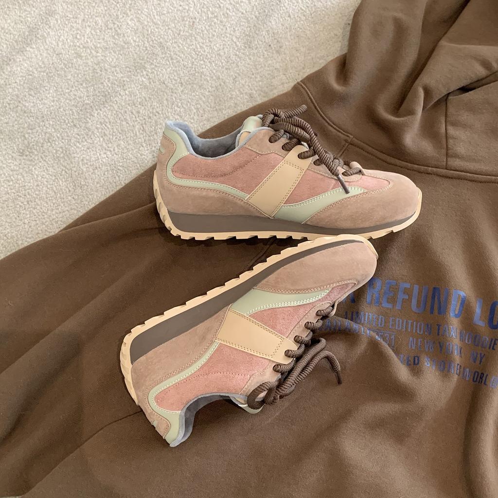 Grape mother studiolee~ 2025 nowe jesienno-zimowe buty sportowe treningowe na sznurówki z kontrastowymi kolorami, aksamitne, damski trend