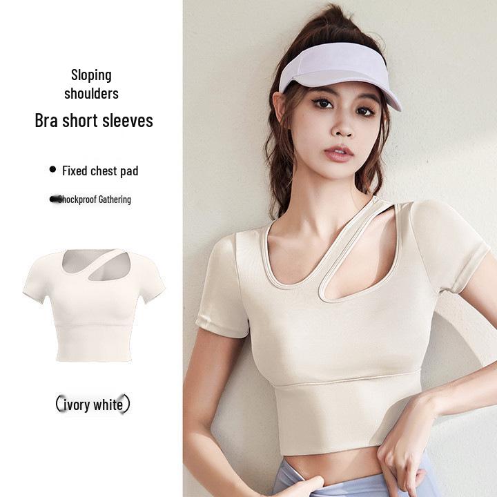 

Women s Spring Summer Breathable Yoga Top with Chest Pads - Short Sleeve, Stretchy, Slimming Fitness Wear Small