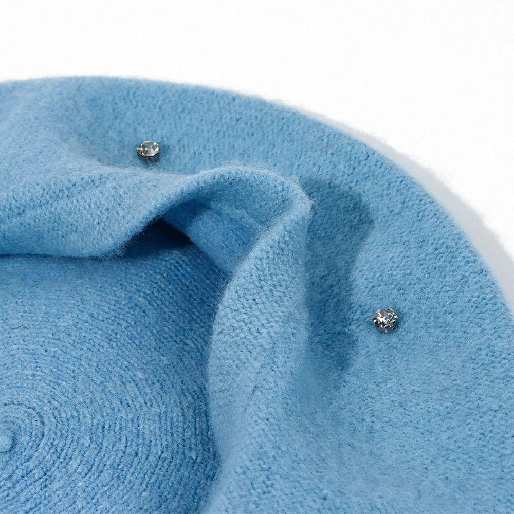 Starry Sky Rhinestones Beret Multi color Artist Hat Fashion Wool Beret Winter